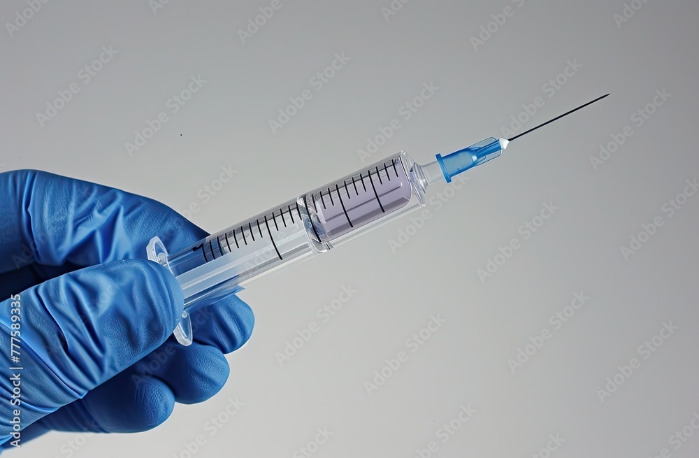 Medical Injection: Close-Up of Gloved Hand Holding Syringe with Vial Medical Injection: Close-Up of Gloved Hand Holding Syringe with Vial