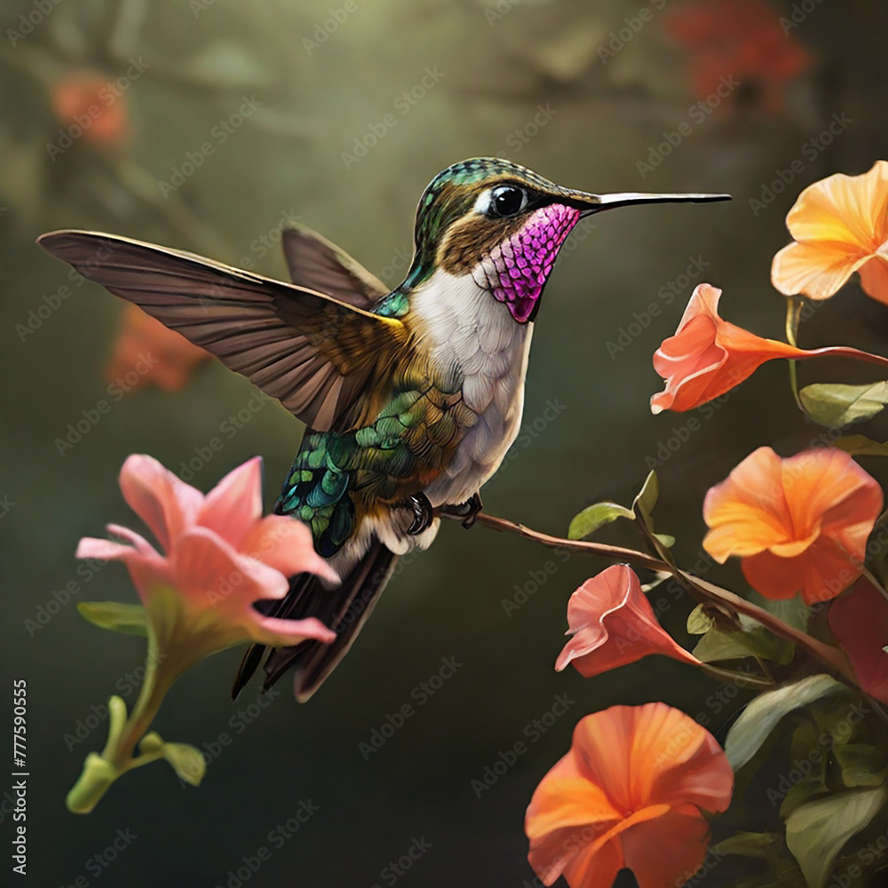 Fototapeta premium flower and hummingbird ai created