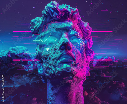 hyper detailed remix with a mostly blue vaporwave color palette on a void dark background photo