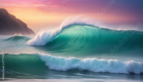 A breathtaking large ocean wave curls against a sunset backdrop, creating a perfect moment for surf and nature themes © video rost