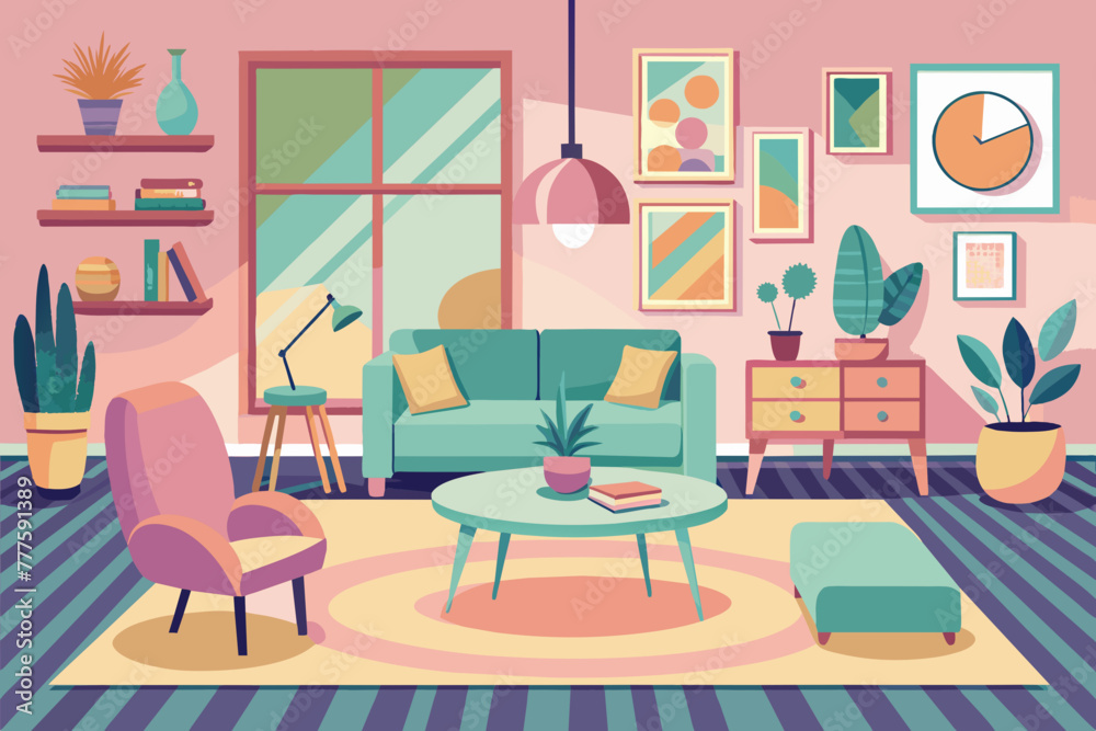 Home interior pastel art vector 