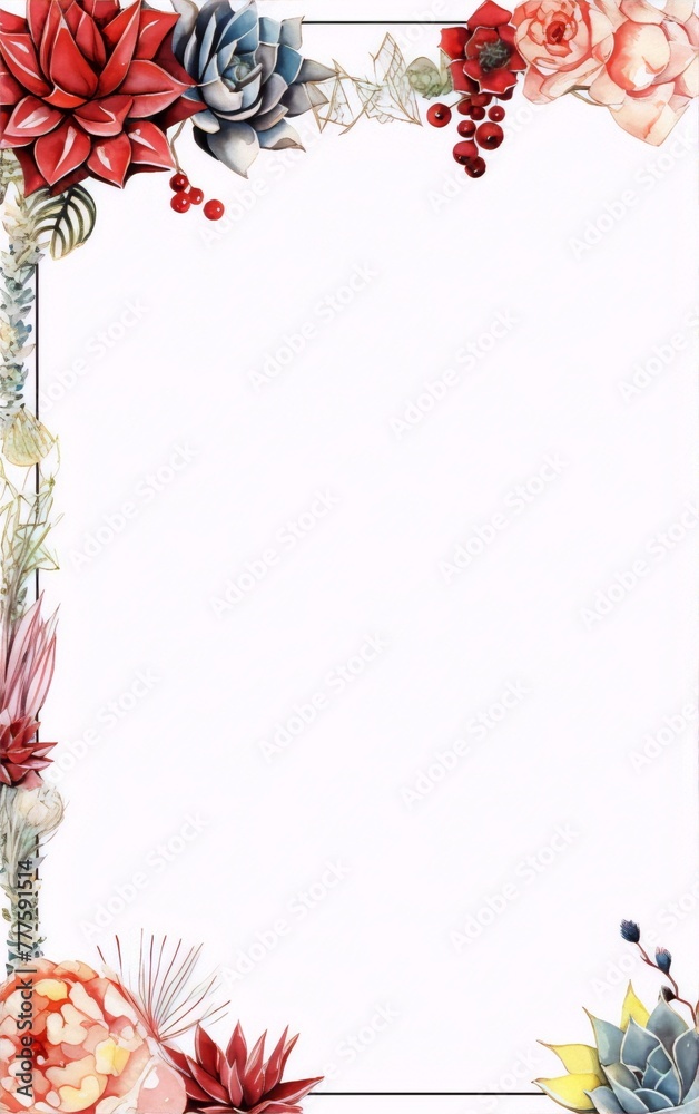 Watercolor frame of cacti and succulent plants,red and pink roses,geometric elements. Watercolor frame of cacti and succulent plants,red and pink roses,geometric elements.