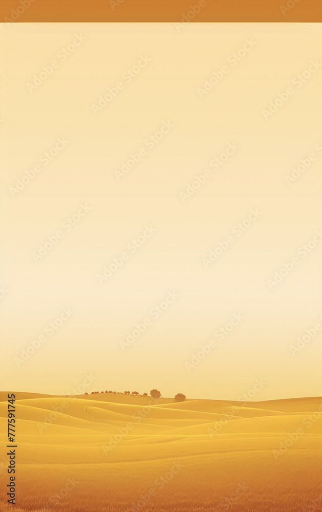 Obraz premium Warm colors landscape of a golden wheat field under a clear sky at sunset in a minimalist style