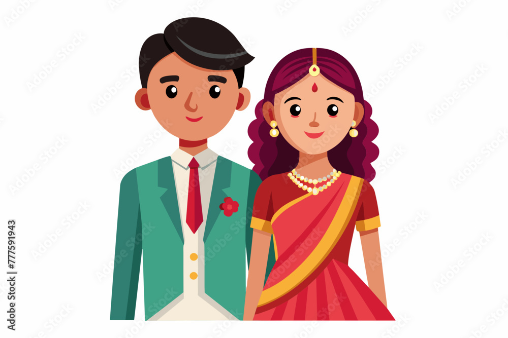 Indian slim wedding couple on white background wmen in Indian saree Indian slim wedding couple on white background wmen in Indian saree