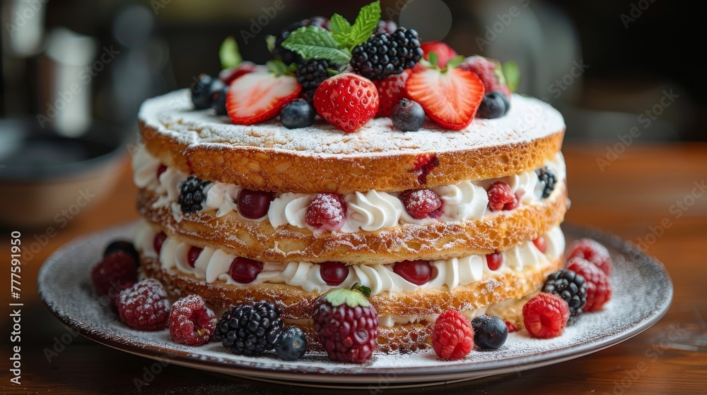 custom made wallpaper toronto digitalTriple Layer Cake With Berries and Whipped Cream