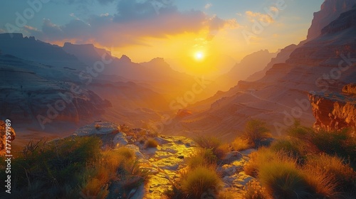 Sun Setting Over Rocky Landscape