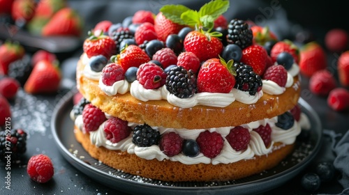 Wallpaper Mural Triple Layer Cake With Berries and Whipped Cream Torontodigital.ca