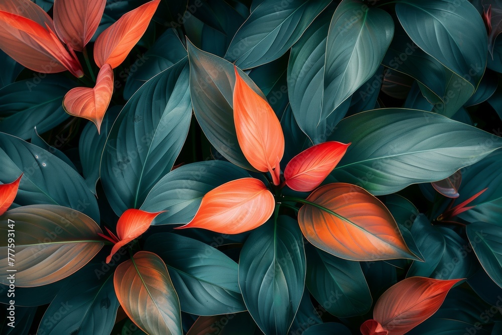 Tropical Foliage with Vibrant Orange Leaves Tropical Foliage with Vibrant Orange Leaves
