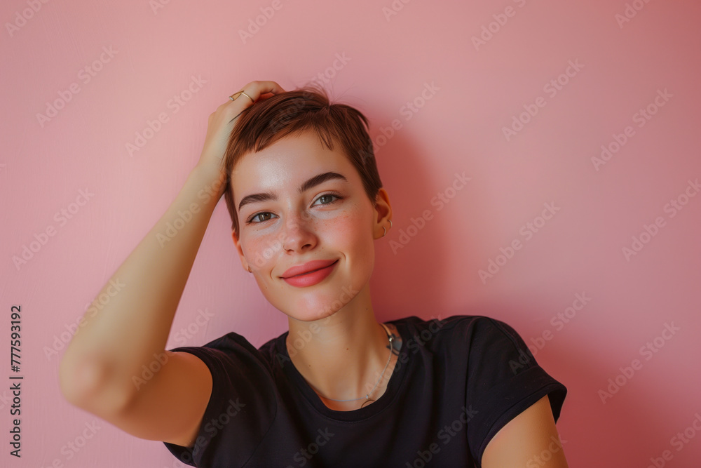 Radiant Young Woman Against Pink Background