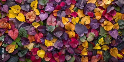 A dense array of colorful autumn leaves creating a natural mosaic of seasonal beauty © smth.design
