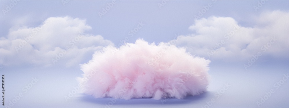 Fototapeta premium Pink fluffy cloudscape with a soft gradient background in pastel colors,3D rendering,minimalistic surreal art