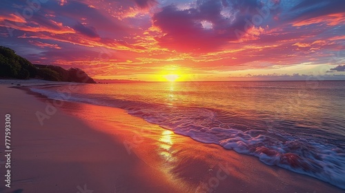 Majestic Sunset Over Lake With Mountains