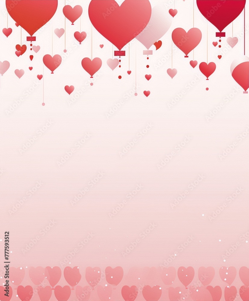 Delicate red and pink heart-shaped balloons float against a pale pink background in this vector illustration.