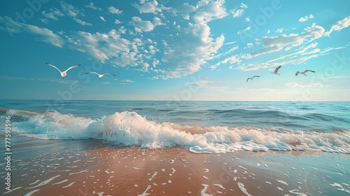 Group of Seagulls Flying Over Ocean