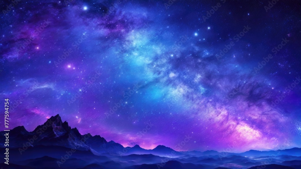 Beautiful fantasy starry night sky, blue and purple colorful, galaxy and aurora 4k wallpaper