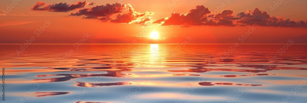 A painting depicting the sun sinking below the horizon of the ocean