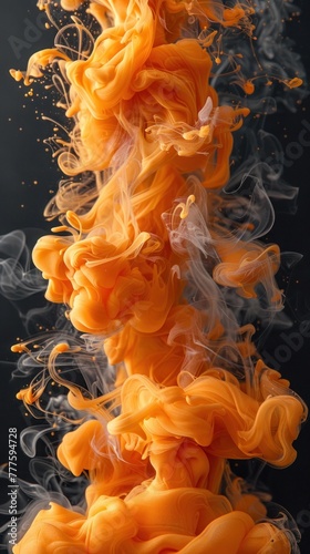 Orange and white smoke billows and drifts in midair