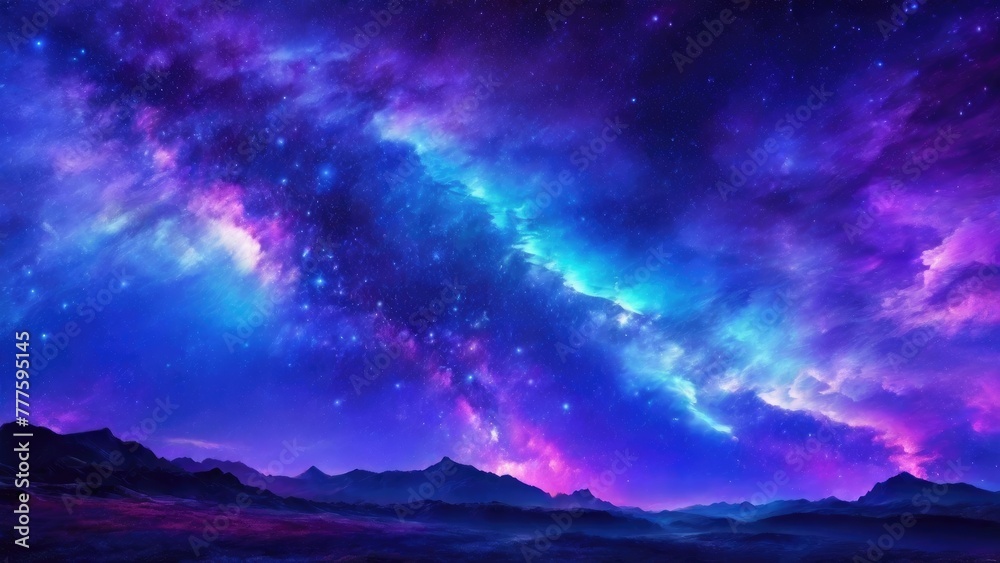 Beautiful fantasy starry night sky, blue and purple colorful, galaxy and aurora 4k wallpaper