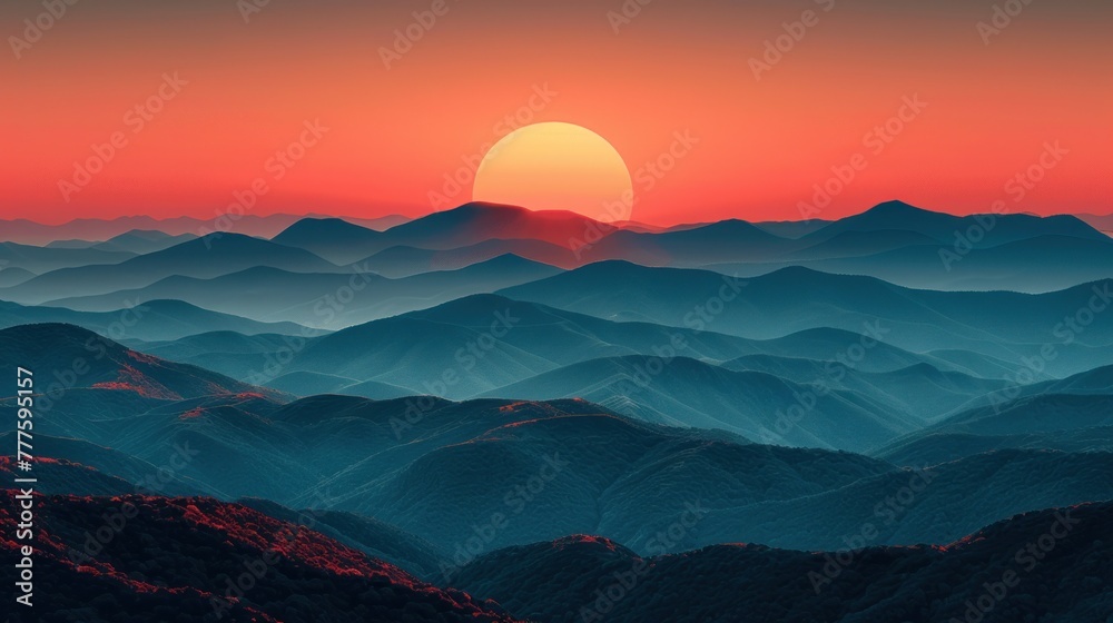 Obraz premium The sun sets behind a majestic mountain range