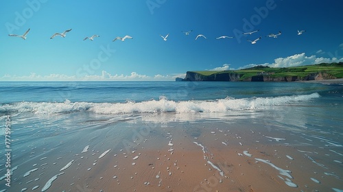 Group of Seagulls Flying Over Ocean