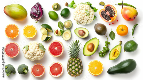 Healthy food products on a white background perfectly demonstrates their freshness and appetitiveness.