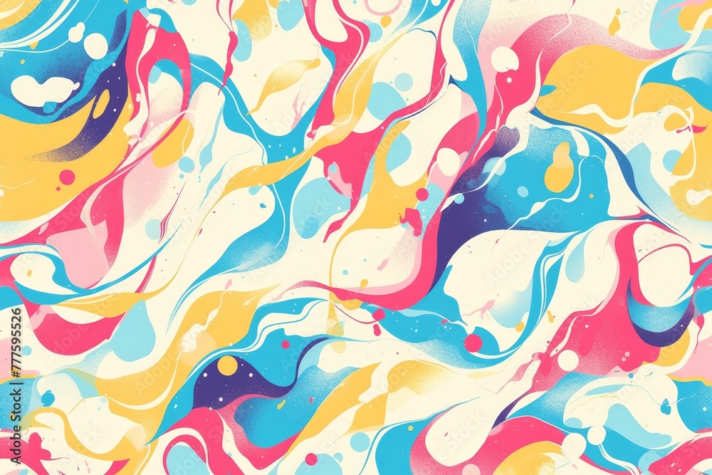 A pattern of colorful marble textures with swirls and curves, creating an abstract background for design or print.