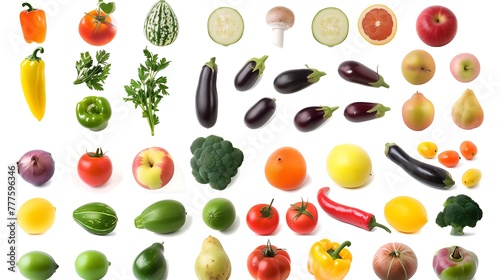 Diverse Array of Fresh Fruits and Vegetables Isolated