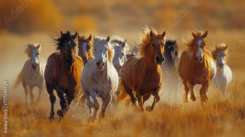 Group of Horses Running in Field
