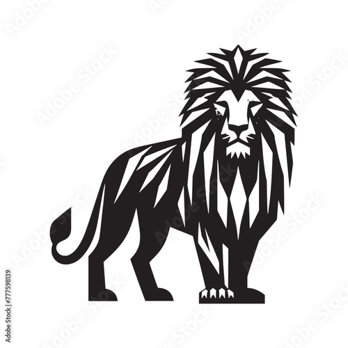 Geometric Mastery: Detailed Lion Geometric Silhouette Illustration, Accompanied by Minimal Vector Rendering, Lion Geometric Illustration - Minimallest Geometric Lion Vector
