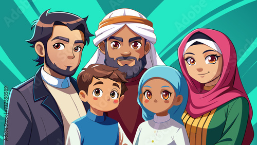 arabian-manga-family--vibrant-cartoon-illustration