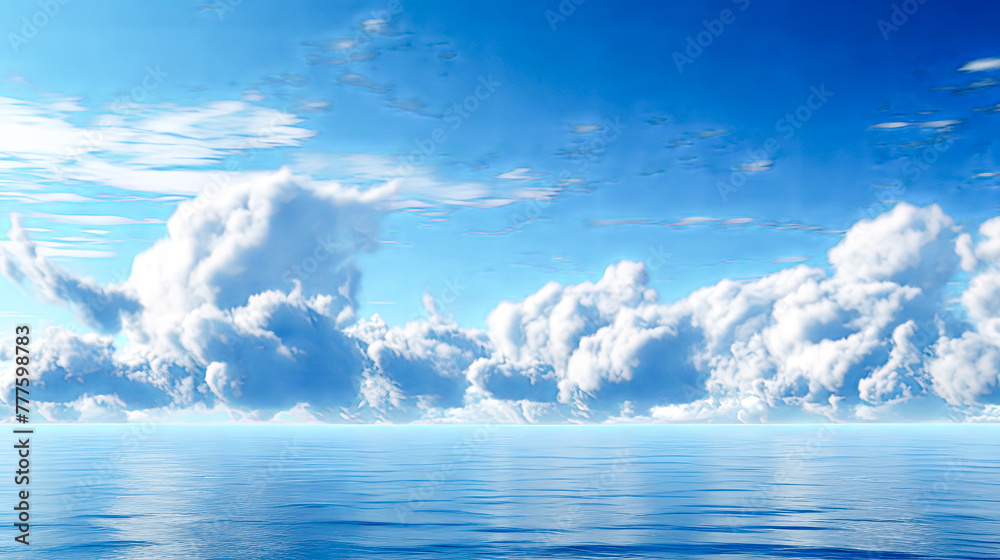 A beautiful blue sky with clouds and a calm ocean