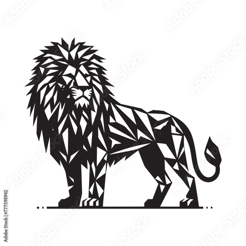 Geometric Lion Artistry  Detailed Lion Geometric Silhouette  Accompanied by Minimalist Vector Rendering  Lion Geometric Illustration - Minimallest Geometric Lion Vector 