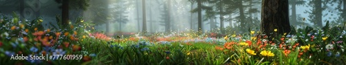 Lush Forest Painting Abloom With Flowers