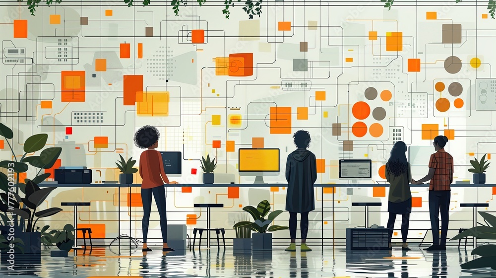 Network engineers are investigating the many signals that connect to many different electronic devices. Network engineers are investigating the many signals that connect to many different electronic devices.