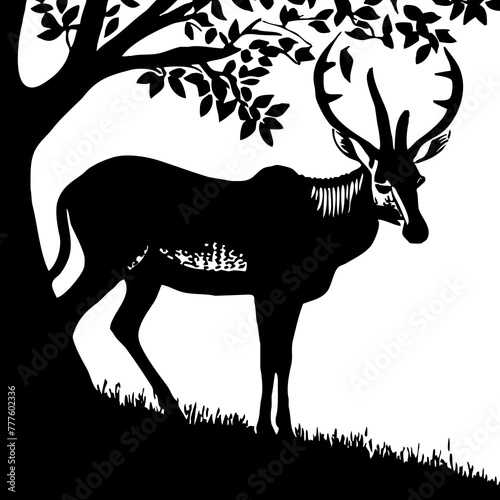 Gazelle. Black and white illustration. Logo design for use in graphics. T-shirt print  tattoo design. Generated by Ai