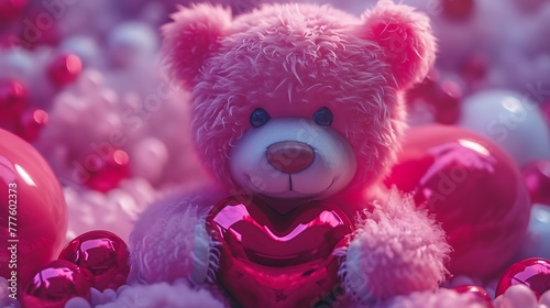Employ AI to create a delightful visual of a pink teddy bear grasping a heart, emphasizing transparency attractive look