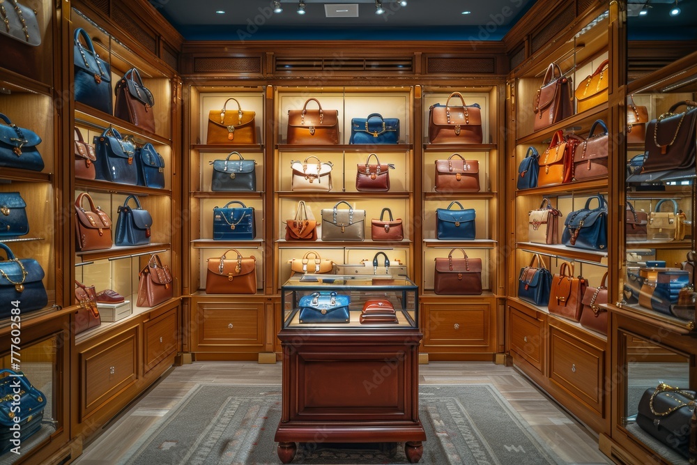 Luxury Handbags on Elegant Wooden Shelves