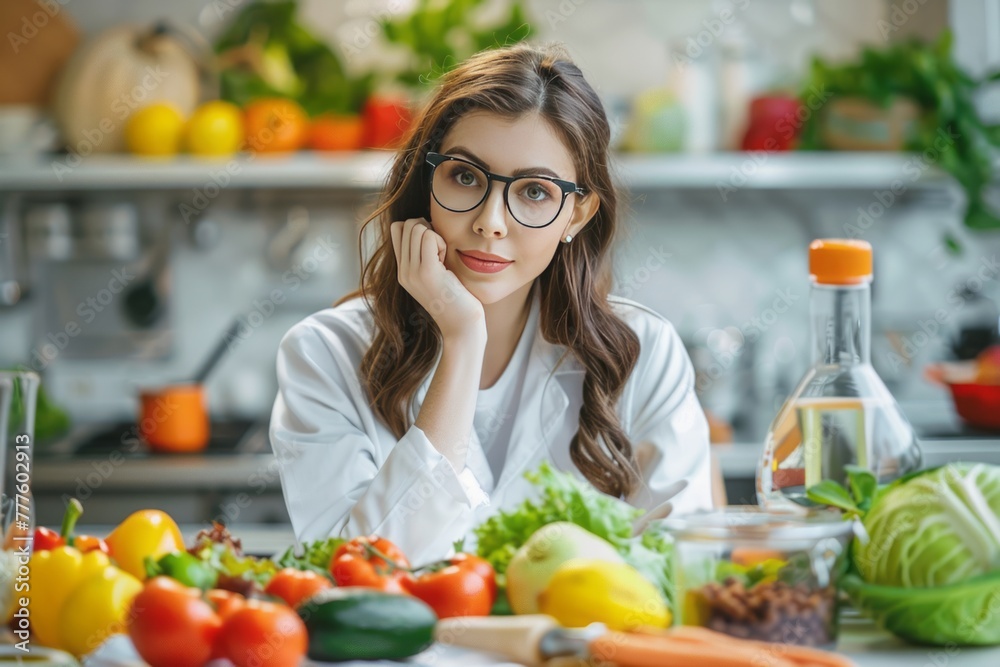 Female dietitian for diet consultation with healthy food