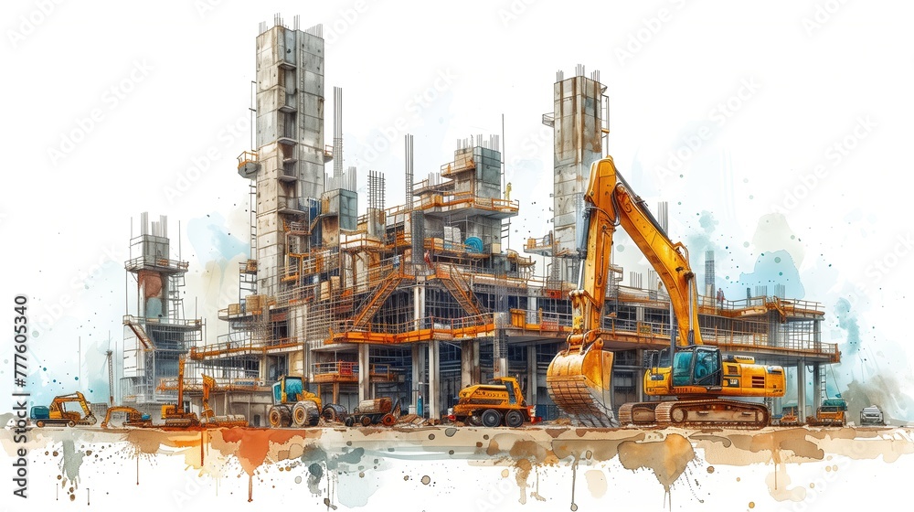 Large construction site with many construction workers. Including many machines working together Large construction site with many construction workers. Including many machines working together