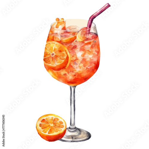 Watercolor illustration of a alcohol cocktail. Transparent background.