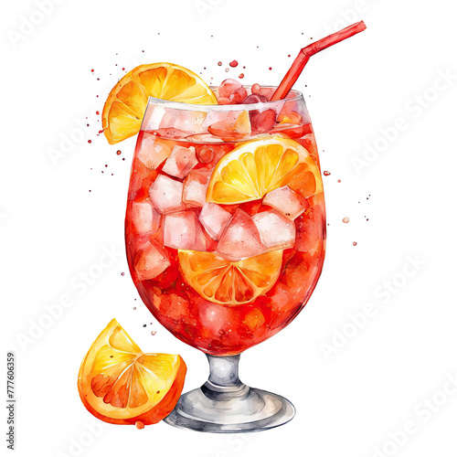 Watercolor illustration of a alcohol cocktail. Transparent background. photo