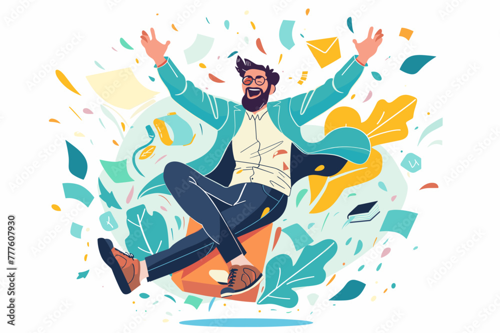 Joyful businessman relishes the freedom and flexibility of freelance work, embracing the benefits of being self-employed and working independently, a concept of career autonomy