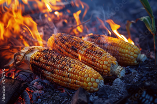 Corns roasting over hot charcoal