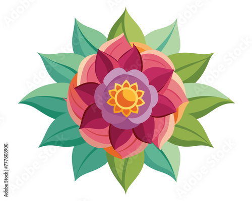 Flower with leaves icon on top view vector illustration