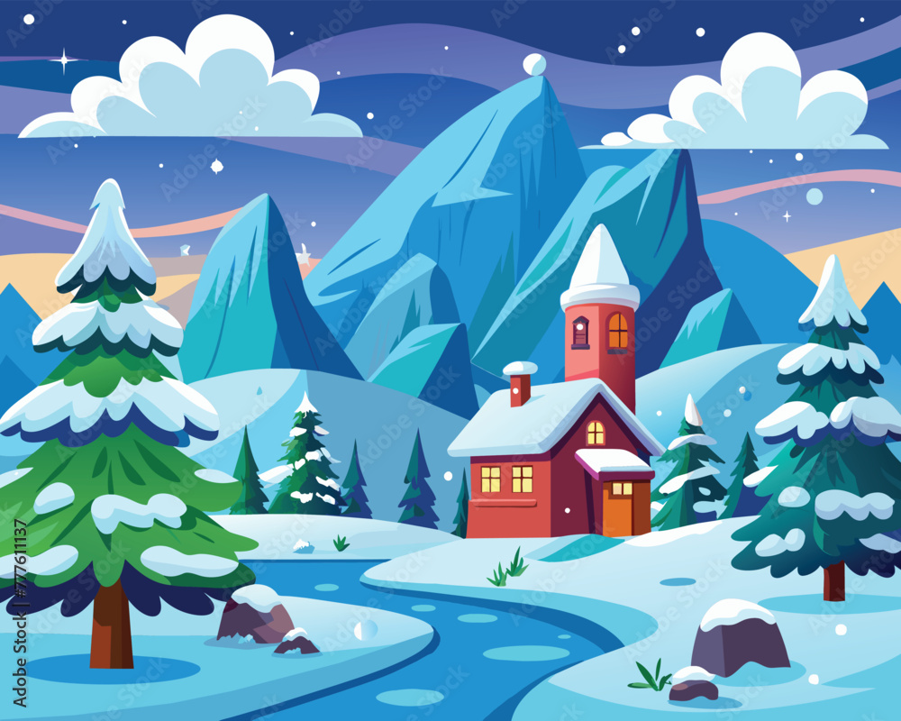 Winter landscape of the park hello winter vector illustration