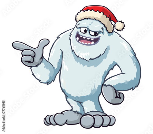 yeti Bigfoot wearing a christmas hat cartoon mascot illustration character vector clip art