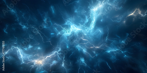 Cosmic background with dark and light blue laser lights, Stormy Skies and Lightning, Craft an abstract dark energy field with subtle burs.

