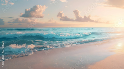 background for a banner for ocean day June 8, seascape at dawn with space for text