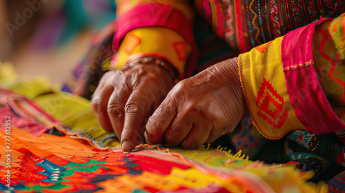 Women artisans crafting traditional textiles, close-up on hands and fabric
