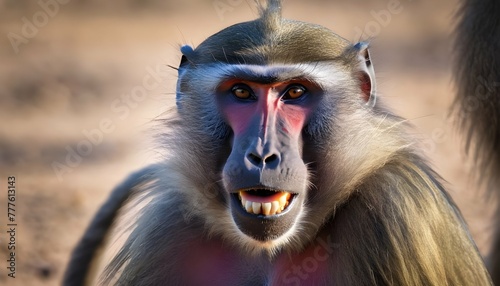 A-Male-Baboon-Displaying-Its-Colorful-Facial-Marki- 2 photo